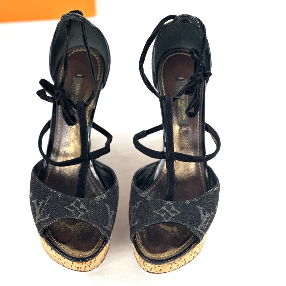 ❌SOLDX 💎Louis Vuitton Black Denim Wedges - Picture 7 of 16